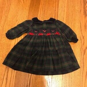 Baby Ur It Velvet Collar Long Sleeve Embroidered Plaid Baby Dress with Tiny Bows